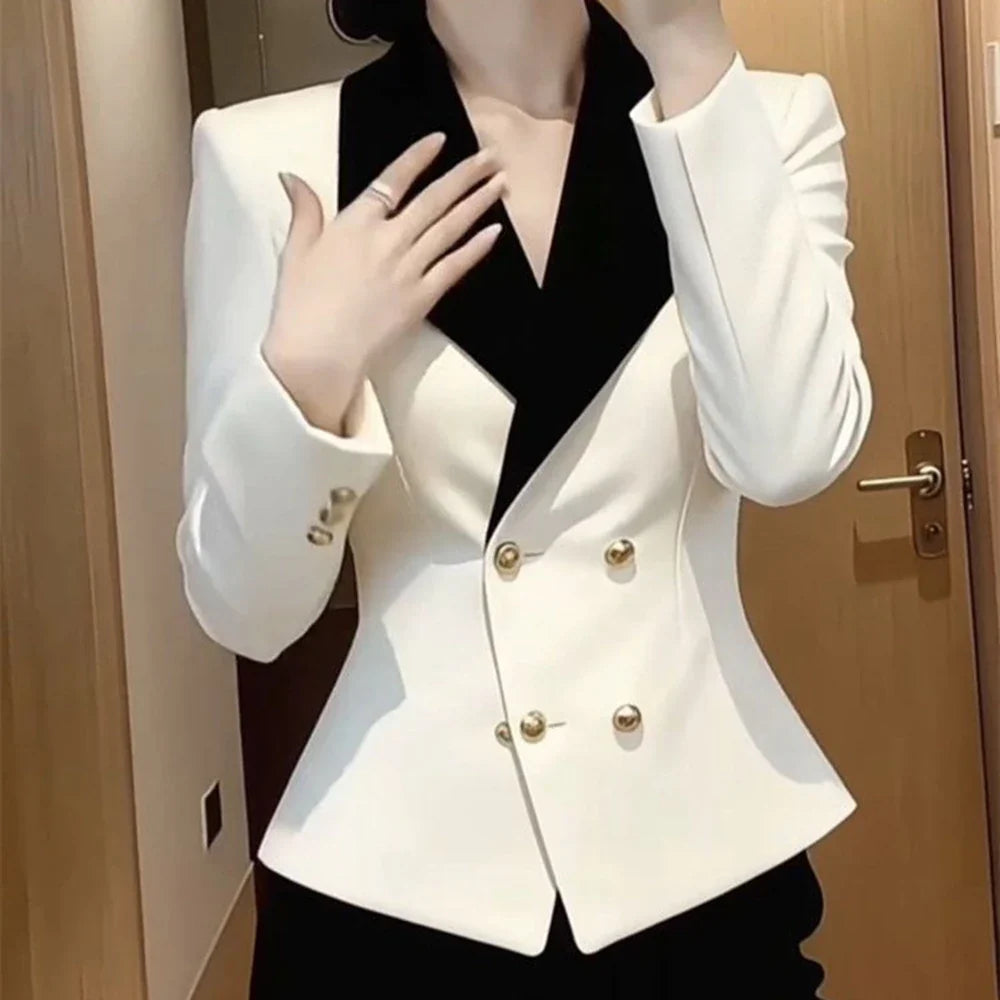 2026  celebrity new professional suit jacket women's high sense black and white contrasting color waist thin short suit