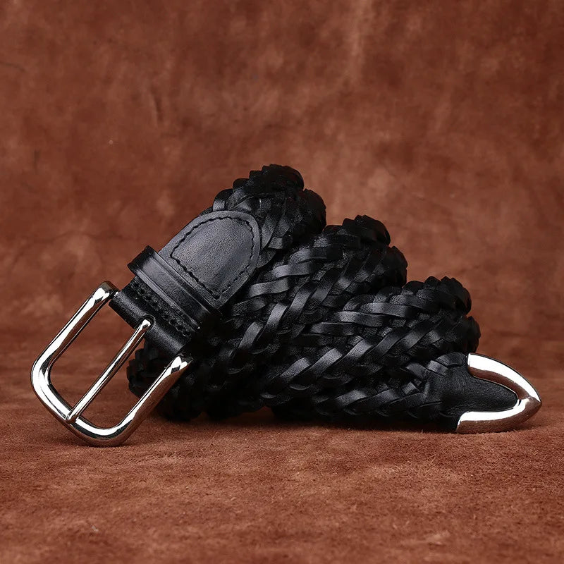 3.5CM Cowhide High Quality Genuine Leather Belts for Men Women Hand Woven Belt Strap Male Pin Buckle Jeans Cowboy Cintos Luxury