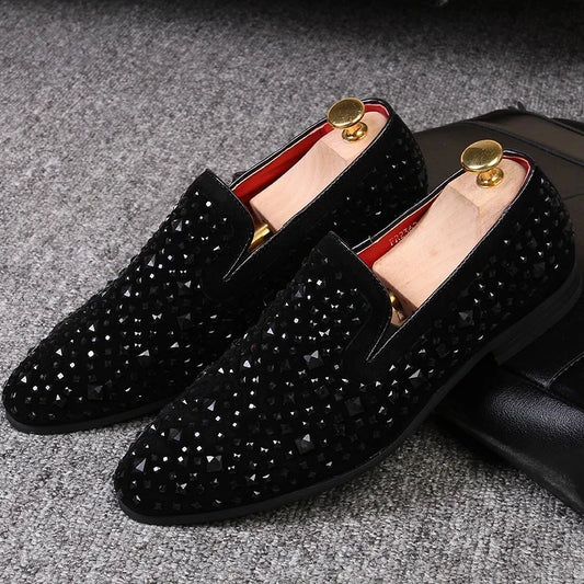 Formal Shoes Men Rhinestone Mens Dress Shoes Sepatu Slip On Pria Loafers Men Wedding Shoes Moda Italiana De Hombre Bona Zapatos