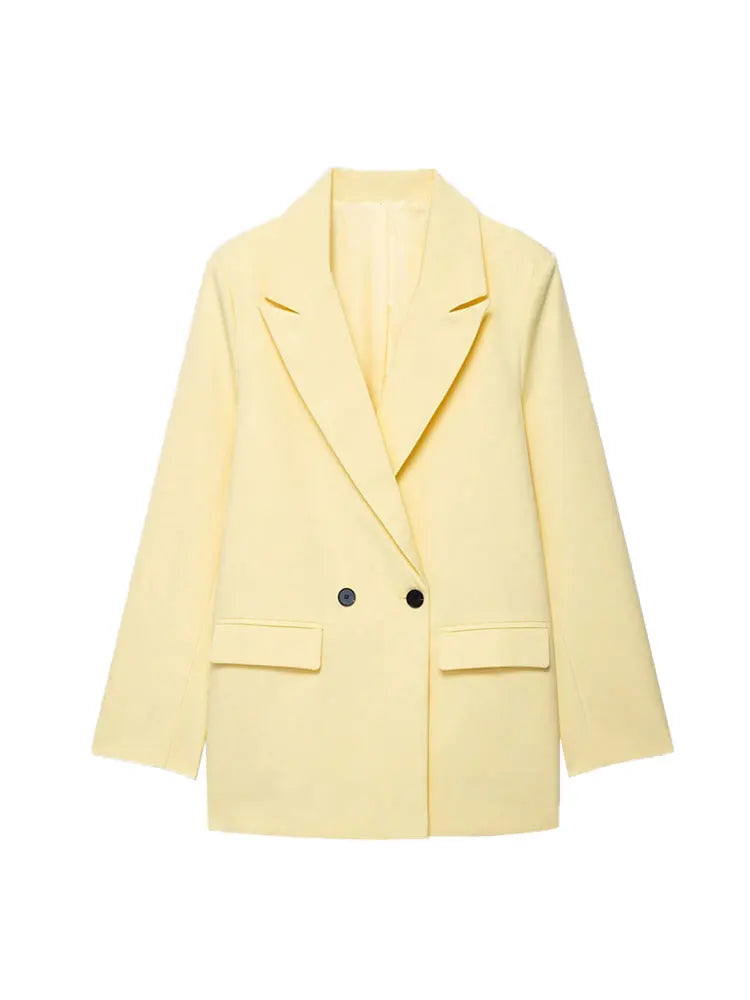 Women's Double-Breasted Solid Color Blazer Coat Long Sleeve Office Wear for Spring Autumn Winter Old Money Style