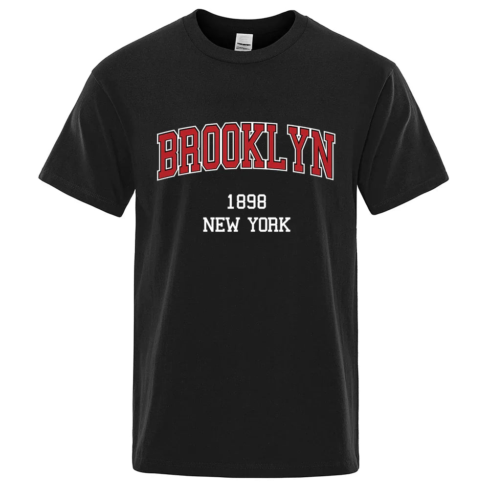 Brooklyn 1898 New York City Letter Prints T Shirt Men Women Clothes T-Shirts Loose Summer Tshirt Cotton Breathable Short Sleeve