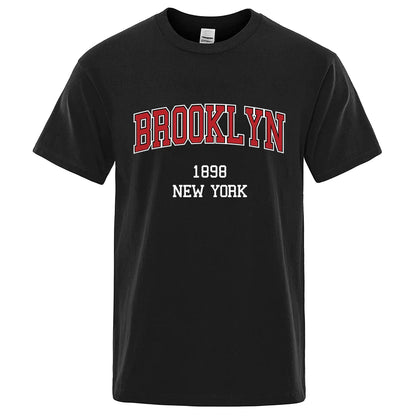 Brooklyn 1898 New York City Letter Prints T Shirt Men Creativity Tee Clothes T-Shirts Loose Summer Tshirt Cotton Breathable Tops