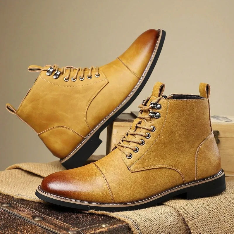 Brand Men High-top Leather Boots Classic Chelsea Boots Lace Up Pointe End Ankle Boot Men's Business Dress Boots Botas Masculinas