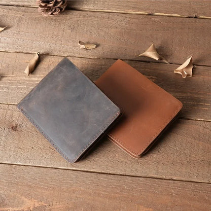 Men Handmade Crazy Horse Leather Wallet Men's Casual Simple Horizontal First Layer Cowhide Short Genuine Leather Clutch