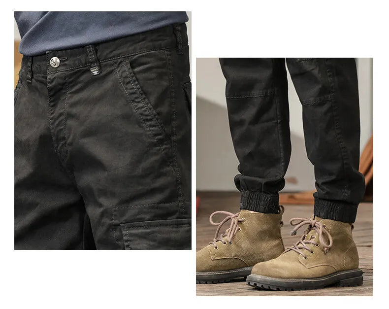 Length Men's Cargo Pant Cotton Stretch Casual Camouflage Trouser Male Camo Cuff Jogger Multi Zip Pocket Outfit Zipper Tied