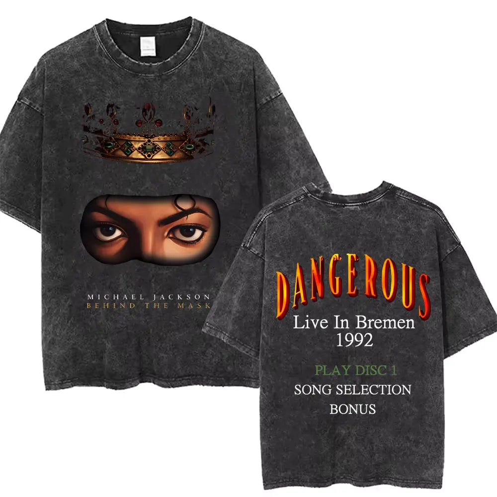 Washed Vintage Michael Jackson Face Graphic T-shirt Men Women Classic Retro Gothic Rock T Shirts Male Hip Hop Oversized T-shirts