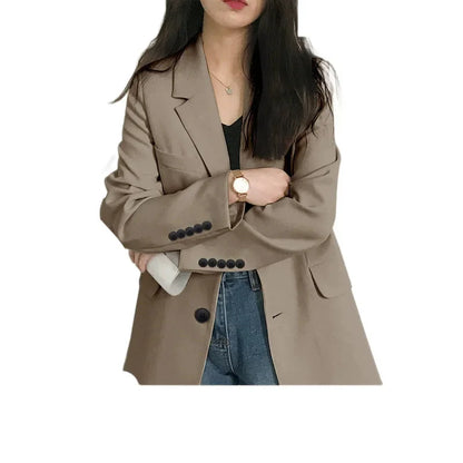 New Korean Style Women's Casual Commute Loose Fit Small Suit Jacket Elegant Personality Single Piece Tailored Top