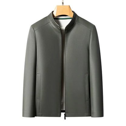 New Spring and Autumn 2025 Casual Leather Jackets, Men's Stand-Up Collar Leather Jackets, and High-End Large-Sized Goatskin Coat
