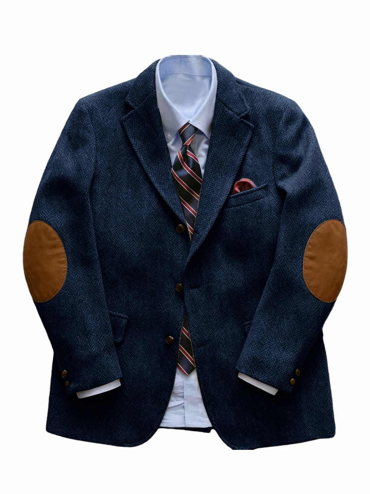 Men's Vintage Herringbone Tweed Blazer With Elbow Patch 2 Button Single Breasted Cotton Casual Slim Fit Business Jacket XS-7XL