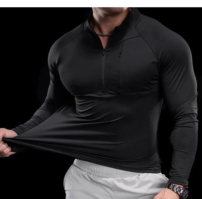 2024 New Men's Sports Gym Fitness Tops Running Training Clothes Round Neck Quick-drying Breathable Long-sleeved T-shirt Autumn