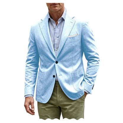 Men's Cotton Blazer Notch Lapel 2 Button Slim Fit Suit Jacket Lightweight Breathable Business Casual Daily Sport Coat for Spring
