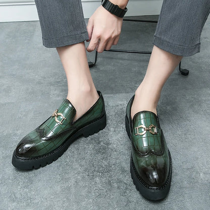 Trendy Brand Green Brogue Shoes Men's Leather Business Shoes Groom's Wedding Men's Loafers British Style Dress Shoes Men