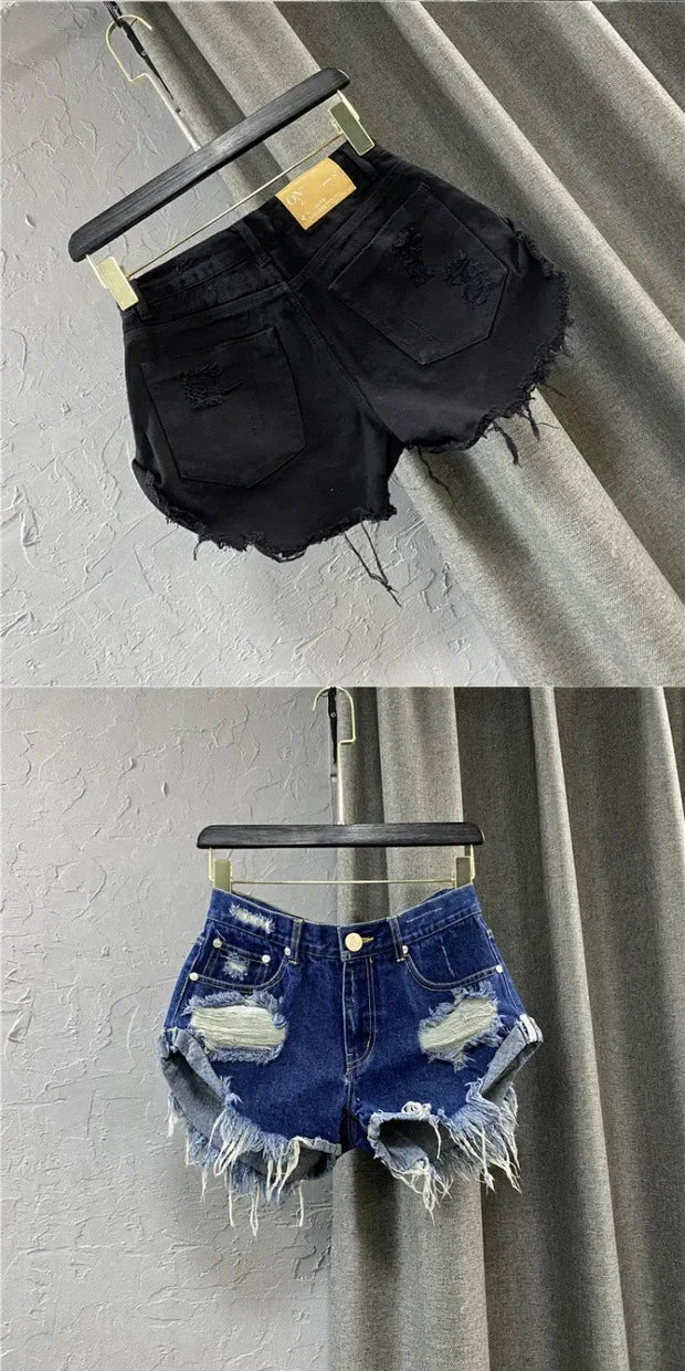 Sexy Low-waisted Denim Shorts 2026 New Summer Hole A Wide-leg Pants Ripped Jeans for Women