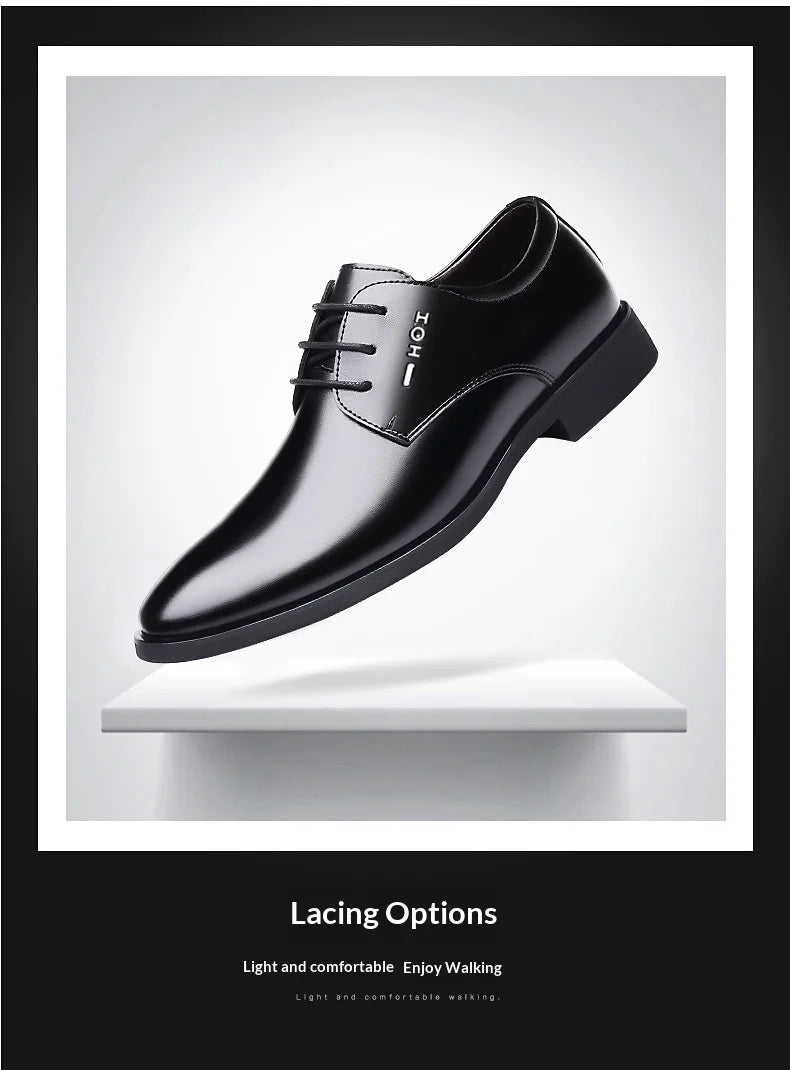 Men Height Increasing Shoes 6cm Inner Lift Black Formal Dress Shoes Lace Up Business Casual Elevator Shoes for Wedding Banquet