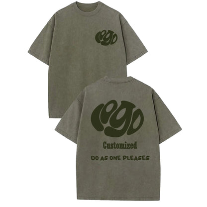 Custom Your LOGO Hip Hop Streetwear Men 100% Cotton T-shirts Oversized Washed Top Tee Unisex Summer Retro Brand Personalized