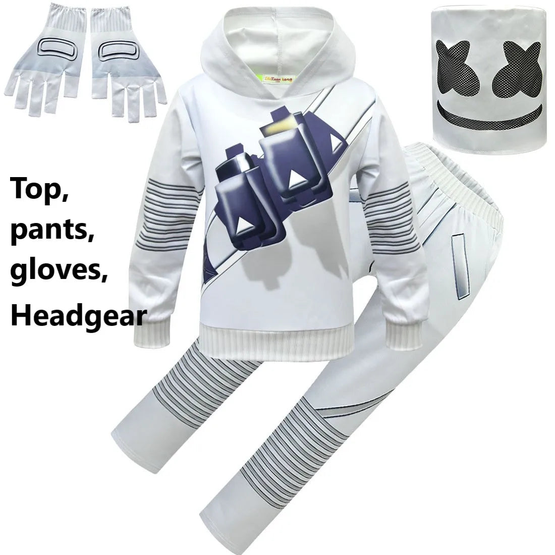 Kids Electronic Sound Singer DJ Marshmello Costume Girls Boys Halloween Christmas Cosplay Party Costume Hoodie set