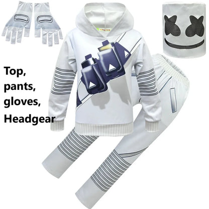 Kids Electronic Sound Singer DJ Marshmello Costume Girls Boys Halloween Christmas Cosplay Party Costume Hoodie set