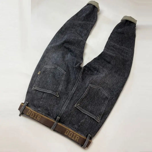 High Quality Fashion Luxury Washed Men's Slim Jeans Elasticity Black and Gray Classic Designer Cargo Denim Boyfriend Jeans Men