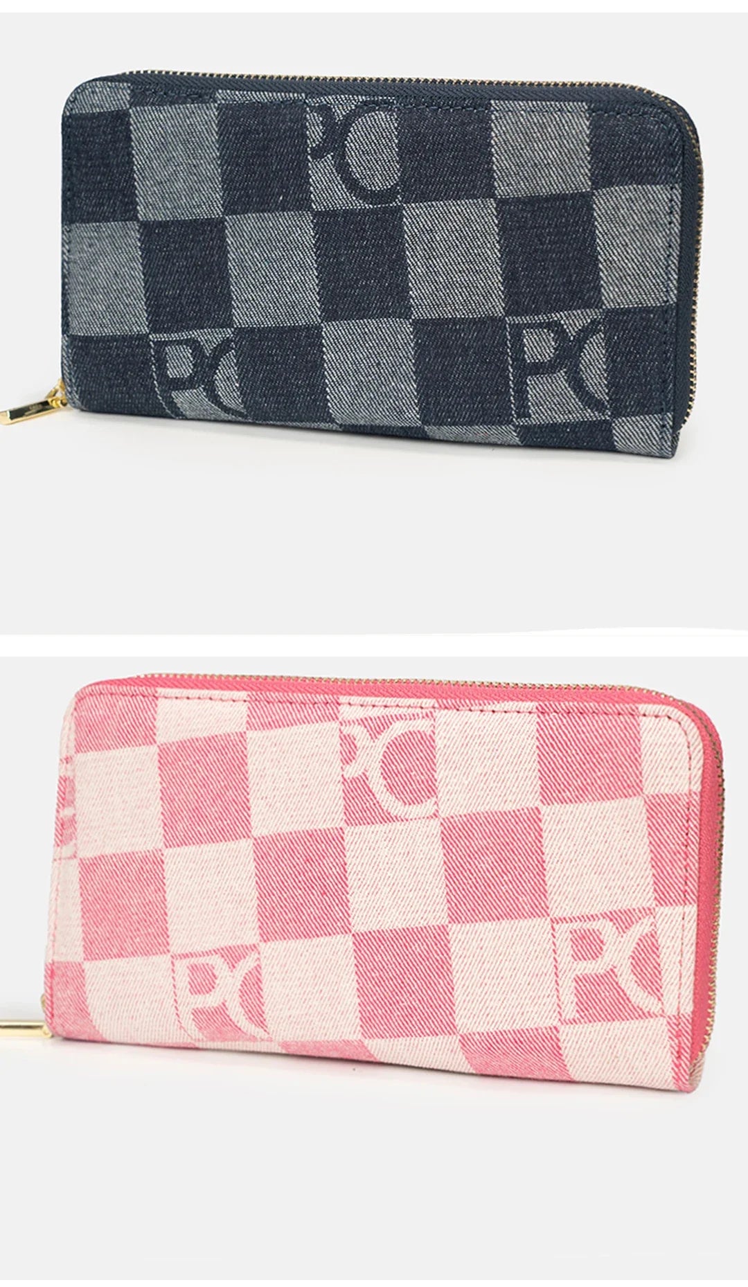 Women Handbag Chessboard Pattern Long Wear Resistant Denim Retro Large Capacity Multi Card Niche Luxury Versatile Wallet