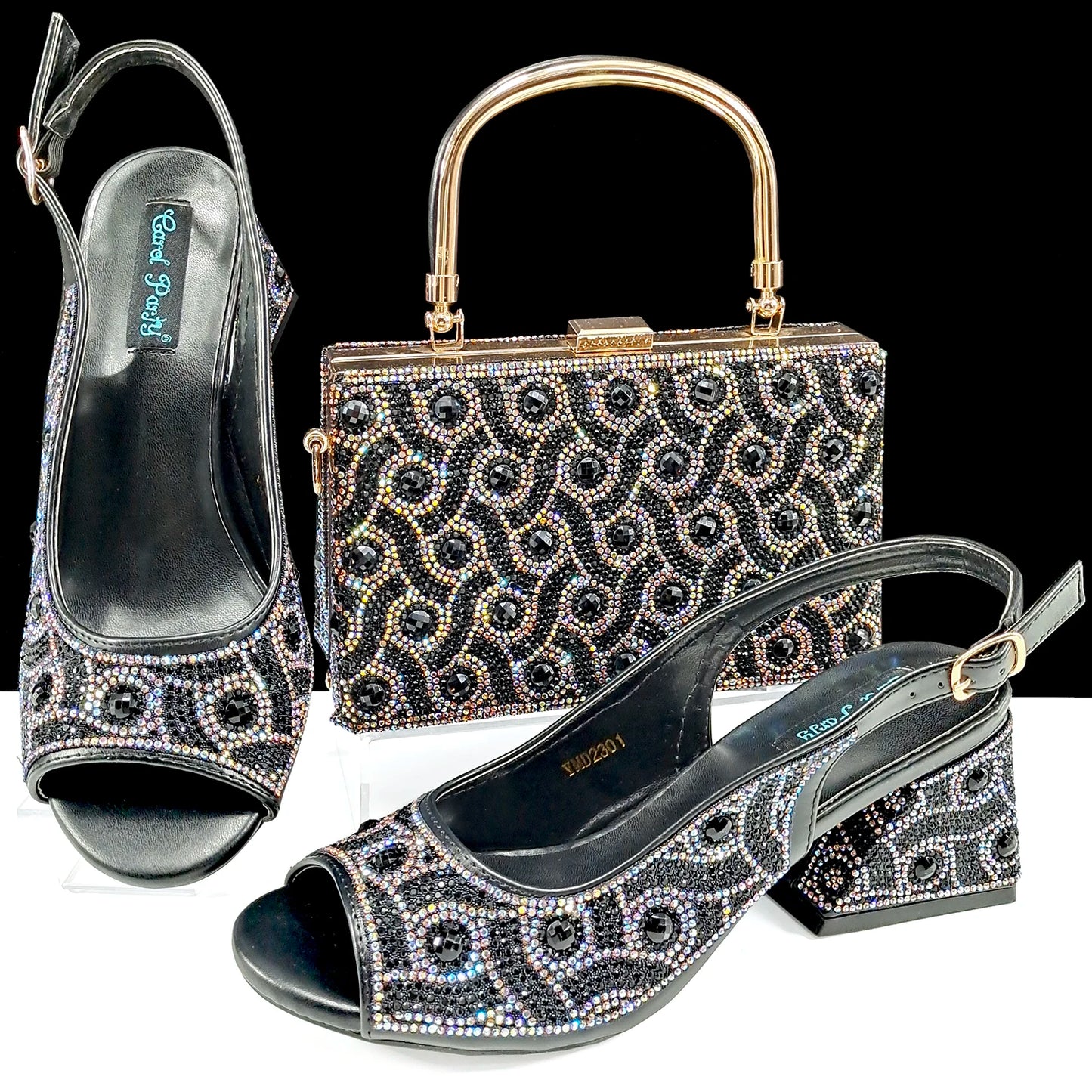 2024 Rhinestone Design INS Hot Sale New Arrivals African Shoes and Bag Set in Green Color Open Toe Comfortable Women Heels