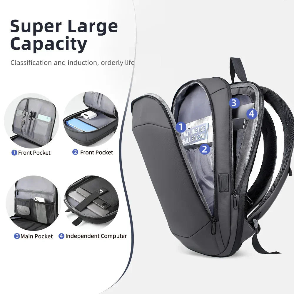 Business Backpack for Men 17 Inch Laptop Backpack with USB Port Slim Expandable Waterproof Travel Bag Large Work Computer Bag