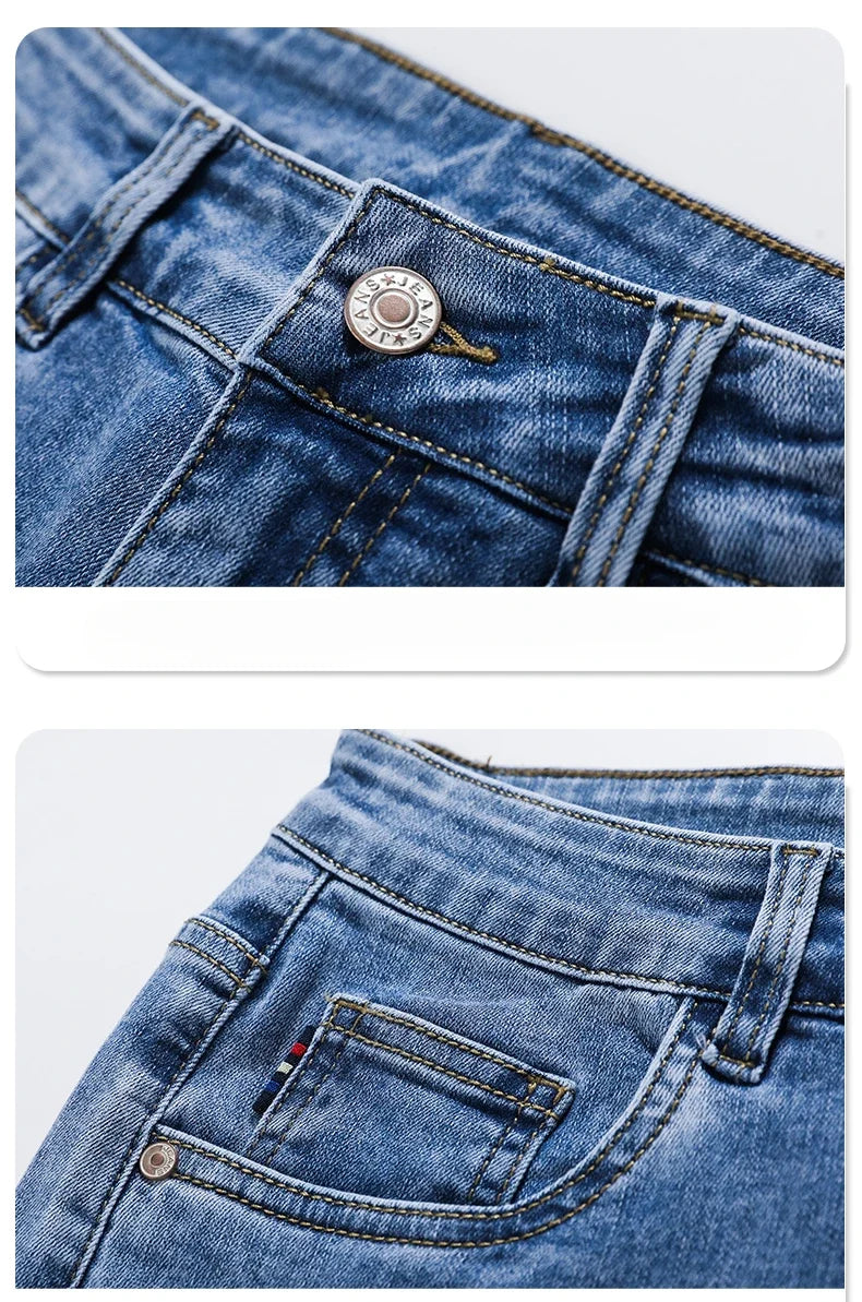 Spring Summer Thin Men's Jeans Fashion Korean Elastic Slim Straight Business Casual Denim Pants Classic Washed Male Trousers