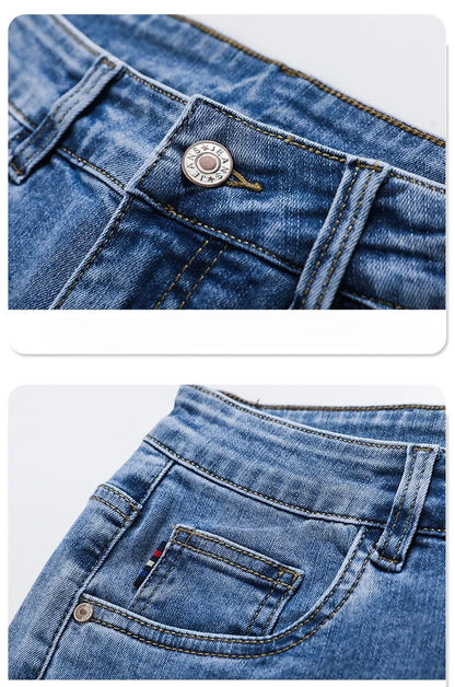 Spring Summer Thin Men's Jeans Fashion Korean Elastic Slim Straight Business Casual Denim Pants Classic Washed Male Trousers