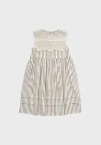 Summer LOU Girls' Printed Cotton Dress Short-Sleeved Handmade Embroidered Wide-Necked Children's Holiday Dress