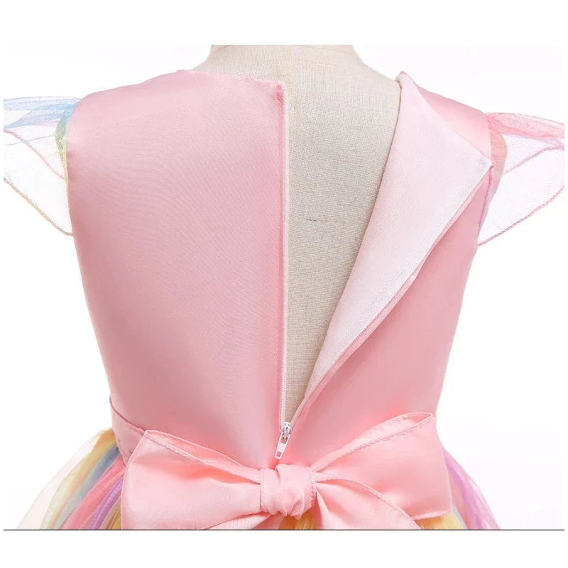 Kids Unicorn Dress for Girls Party Dresses Flower Appliques Ball Gown Little Girl Princess Costumes Summer Children Clothing