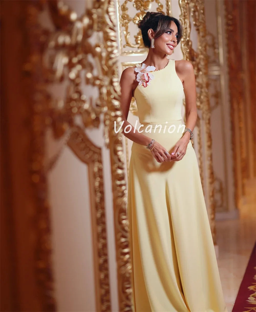 Customized Casual Pastrol Chiffon Handmade Flower Rhinestone Beading Straight Scoop Neck Long Dresses Bespoke Occasion Dresses