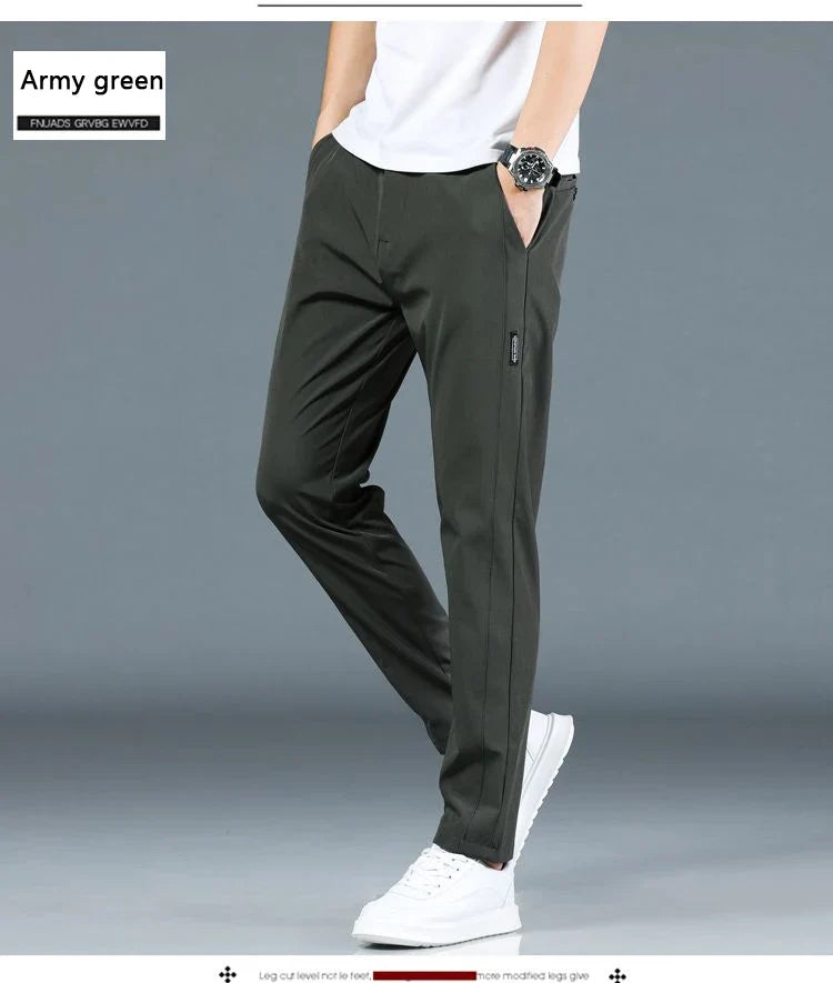 Ice silk men's pants 2026 summer new black gray thin business casual pants outdoor elastic breathable straight leg sports pants