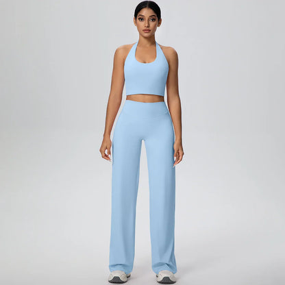 2PCS Woman Backless Hanging Neck Bra and Pants Yoga Set Summer Breathable Gym Sports Running Workout Top Hot Sales Yoga Set