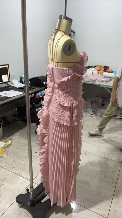 Gown Neck Strap Irregular Long Dress For Women Ruffle Sleeveless High Waist Backless Dresses 2025 New Summer Elegant Party Y2k