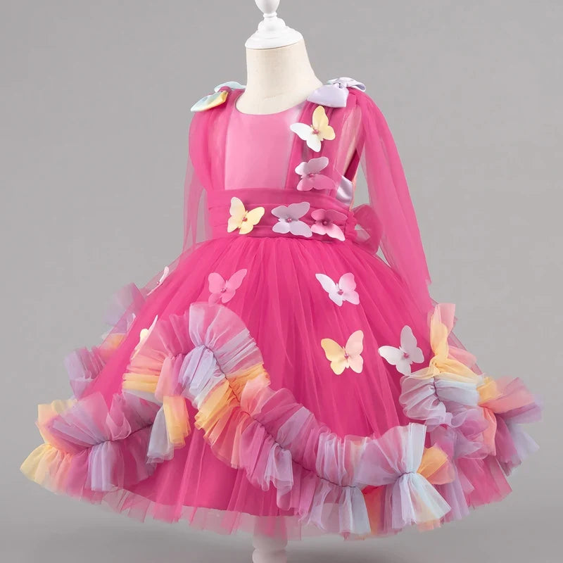 Baby Dress 0-5 Years Birthday Party Wedding Dresses For Toddler Sleeveless Butterfly Mesh Fluffy Cute Girl Princess Dress