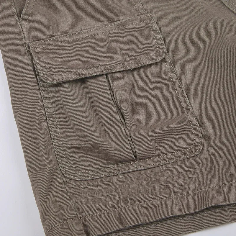 American Retro Washed Pocket Straight Leg Workwear Shorts for Female Boyfriend Mid Waist Casual Jeans Loose Pants Trendy Ins