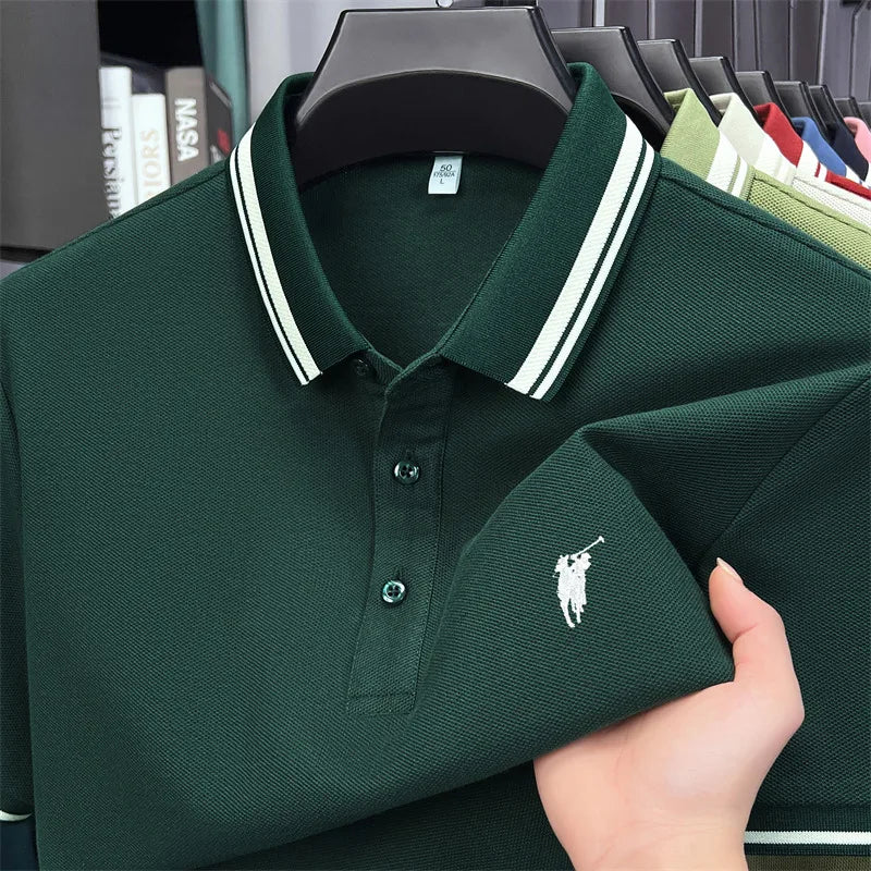 100% pure cotton short sleeve polo shirt high-end brand Paul Pony embroidered stripe summer luxurious breathable men's T-shirt