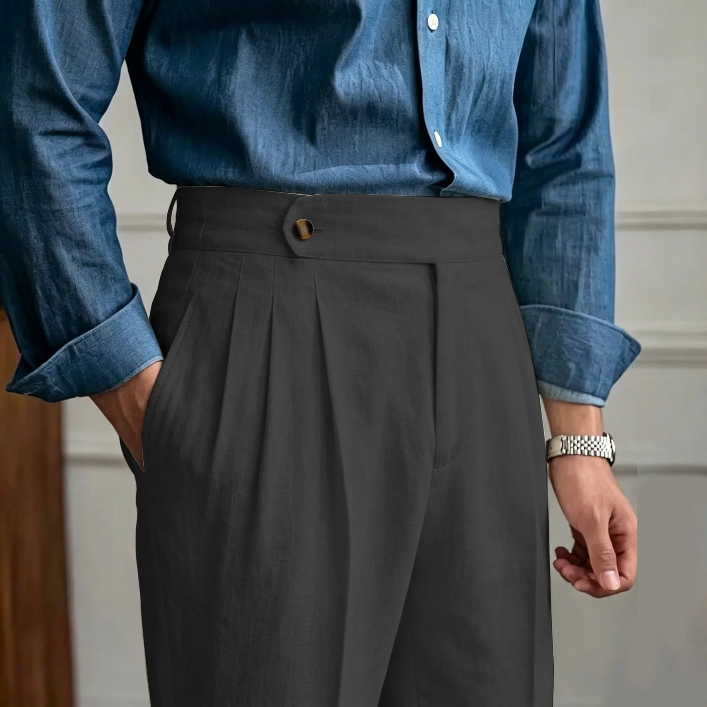 Classics Italian Naples Style Linen Men Suit Trousers Summer Trendy High Waist Pants Male Business Office Pleated Streetwear