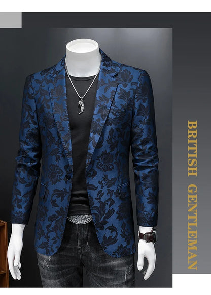 British Style Luxury Jacquard Blazers Men Clothing 2022 Business Slim Fit Casual Suit Coat Men Groom Wedding Suit Printed Blazer