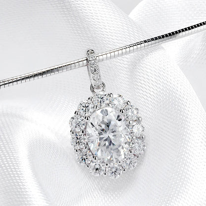 Oval Cut 7*9MM Flowers Full Moissanite Necklace Pendant for Women Lab Diamond 1.5mm Chain Pure 925 Silver Fine Jewelry