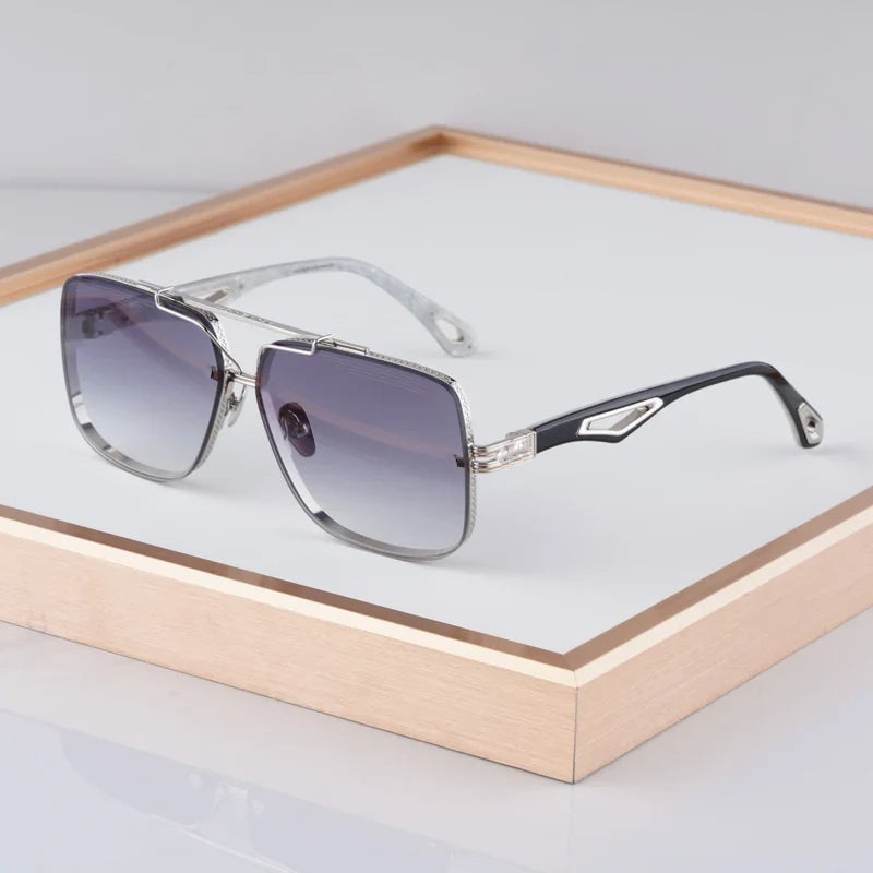 Luxury Me's Sunglasses Large Square Women Alloy Acetate Double Bridges Handmade in Germany High Quality Gafas UV400 THE KING  II