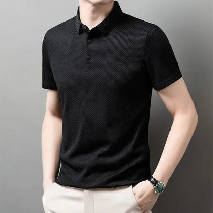 Men's Bone Flower Solid Color Polo Shirt Business Casual Short Sleeve Summer Breathable Versatile Top
