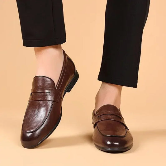 Brown Flat Leather Loafers Shoes for Men Fashion 2025 Classic Original Size Man Casual Shoe 45 Comfortable Shipping Free New In