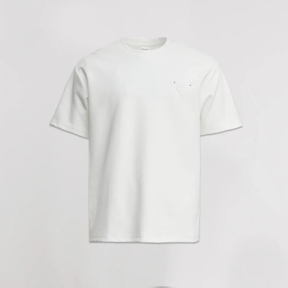 Men's Heavyweight 280g 2026 Summer New Cotton Solid Color Short Sleeve T-Shirt Crew Neck Triangle Label All-match Minimalist Tee