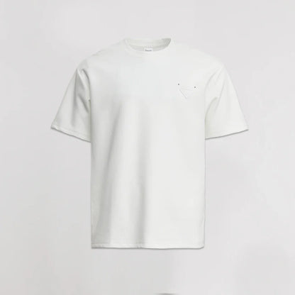 Men's Heavyweight 280g 2026 Summer New Cotton Solid Color Short Sleeve T-Shirt Crew Neck Triangle Label All-match Minimalist Tee