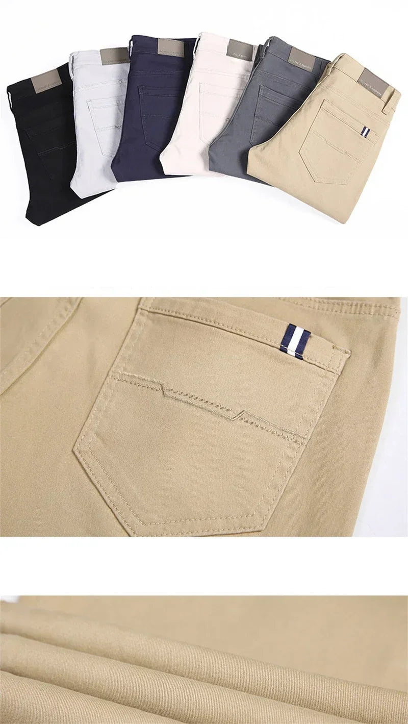 New Mens Spring Summer Business Casual Pants Fashion Cotton Soft Stretch Straight Classic Trousers Korean Solid Color Man Pants