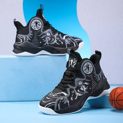 A pair of children's four-season high-top leather basketball shoes, wear-resistant and soft sneakers, sizes 31-37，YY-Y2876