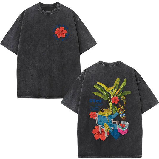 Rapper Bad Bunny Washed Vintage T-shirt Debi Tirar Mas Fotos DTMF World Tour T Shirts Men's Fashion Hip Hop T-shirts Streetwear
