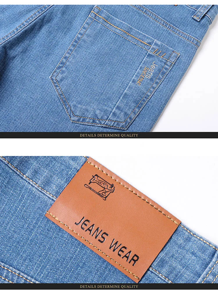 2025 New Light Blue Men's Comfort Soft Jeans Fashion Straight Business Pants Cotton Soft Casual Stretch Denim Trousers 28-40