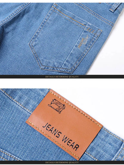 2025 New Light Blue Men's Comfort Soft Jeans Fashion Straight Business Pants Cotton Soft Casual Stretch Denim Trousers 28-40