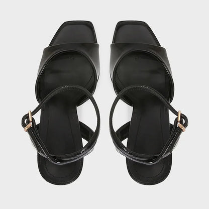Elegant Ankle Strap High Heels Ladies Square Toe Fashion Party Dress Shoes Office Hollow Sexy Designer Brand Sandals Women Pumps